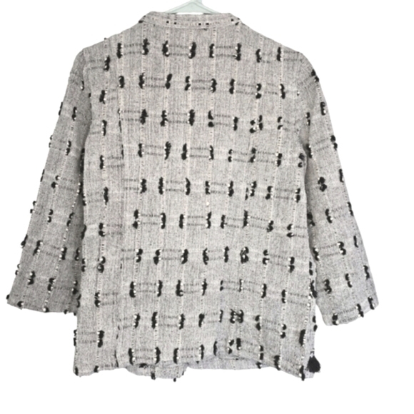 Chico's Gray Blazer with Black And White Floral Embroidery and Fringe Size S - Picture 3 of 8